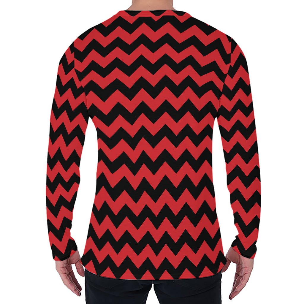 Red And Black Chevron Pattern Print Men's Long Sleeve T-Shirt