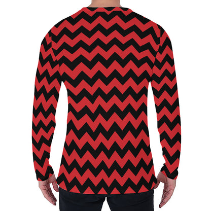 Red And Black Chevron Pattern Print Men's Long Sleeve T-Shirt