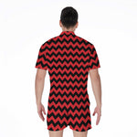 Red And Black Chevron Pattern Print Men's Rompers