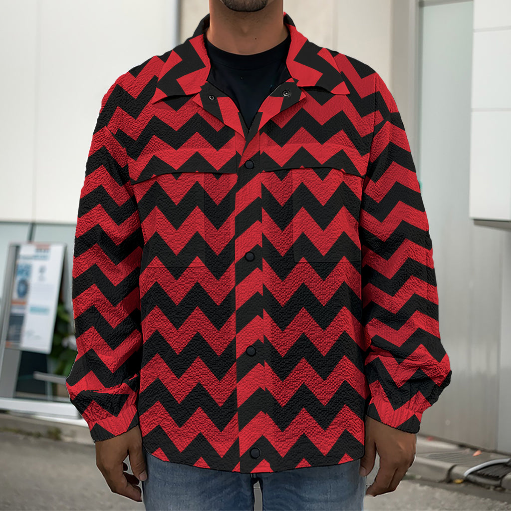 Red And Black Chevron Pattern Print Men's Shirt Jacket