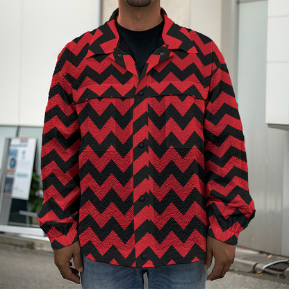 Red And Black Chevron Pattern Print Men's Shirt Jacket