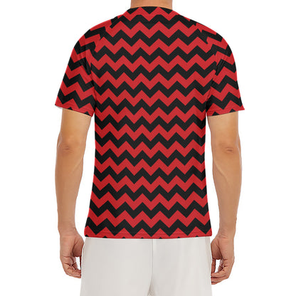 Red And Black Chevron Pattern Print Men's Short Sleeve Rash Guard