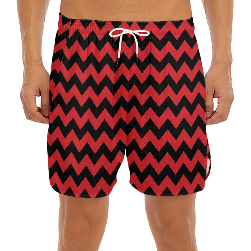 Red And Black Chevron Pattern Print Men's Split Running Shorts