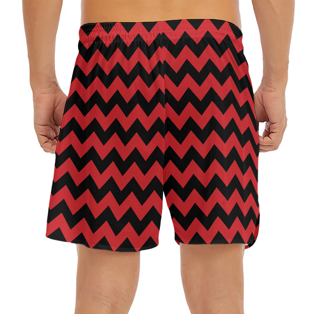 Red And Black Chevron Pattern Print Men's Split Running Shorts