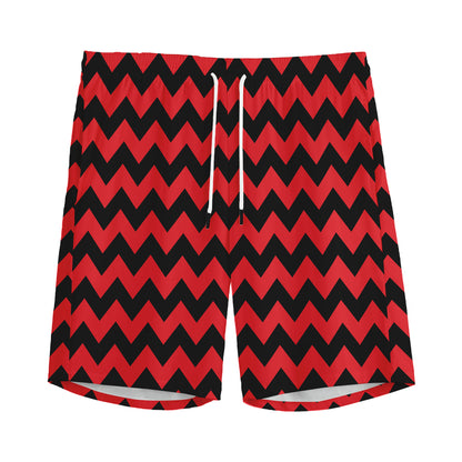 Red And Black Chevron Pattern Print Men's Sports Shorts