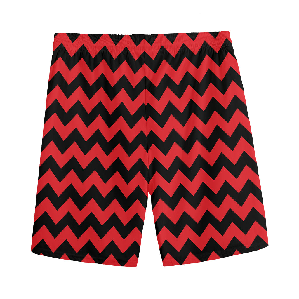 Red And Black Chevron Pattern Print Men's Sports Shorts