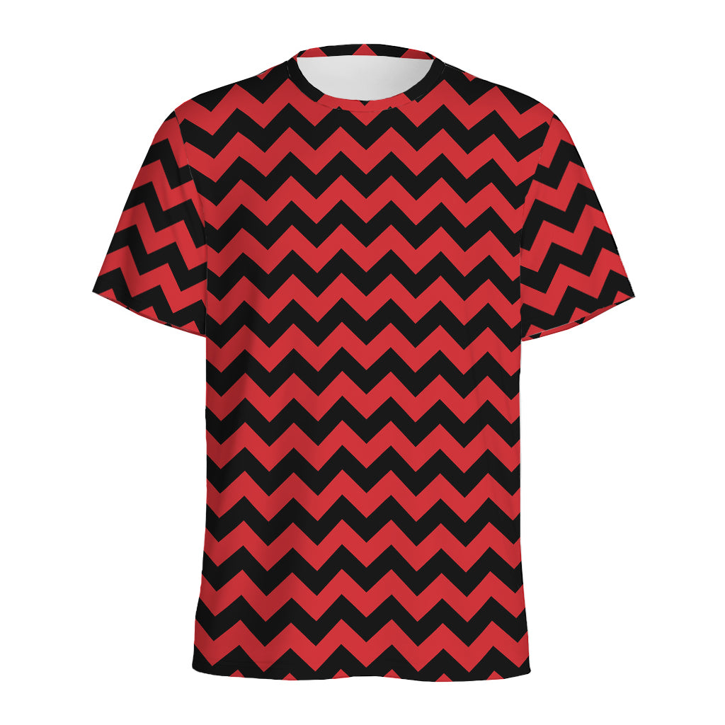 Red And Black Chevron Pattern Print Men's Sports T-Shirt
