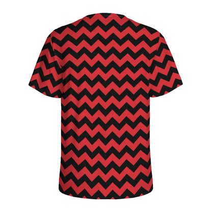 Red And Black Chevron Pattern Print Men's Sports T-Shirt