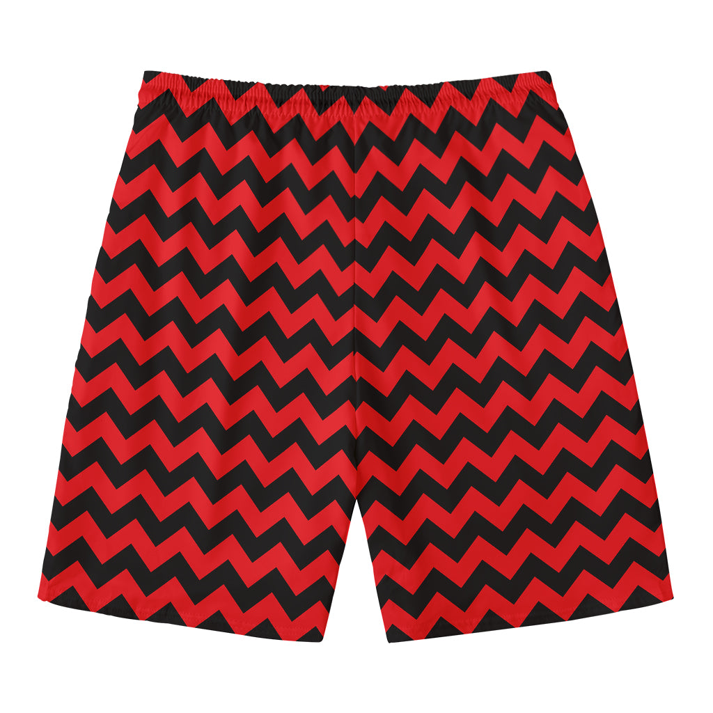 Red And Black Chevron Pattern Print Men's Swim Trunks