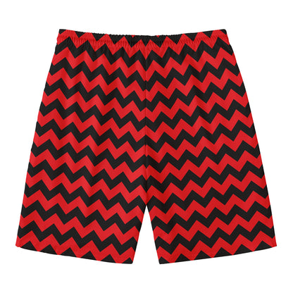 Red And Black Chevron Pattern Print Men's Swim Trunks