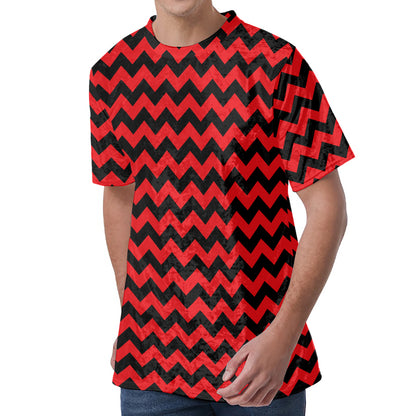Red And Black Chevron Pattern Print Men's Velvet T-Shirt