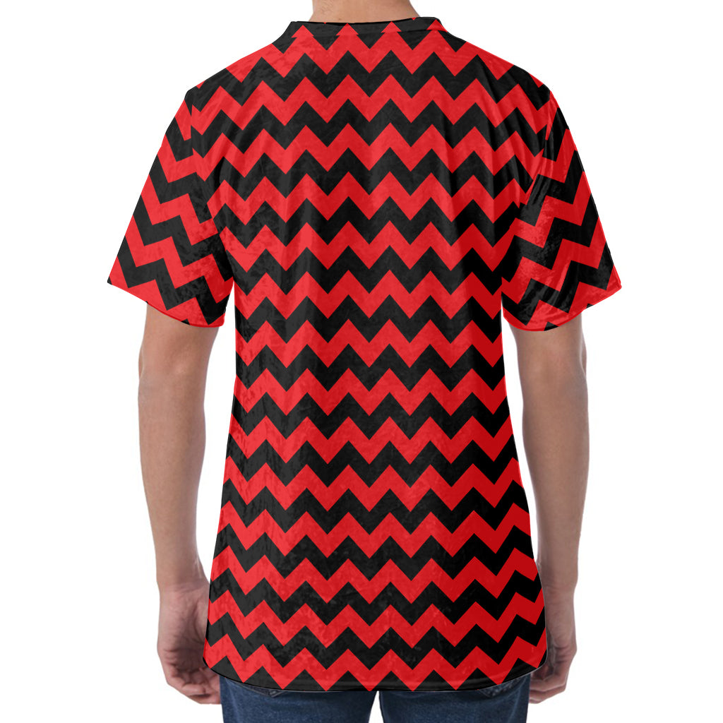 Red And Black Chevron Pattern Print Men's Velvet T-Shirt