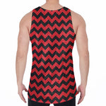 Red And Black Chevron Pattern Print Men's Velvet Tank Top