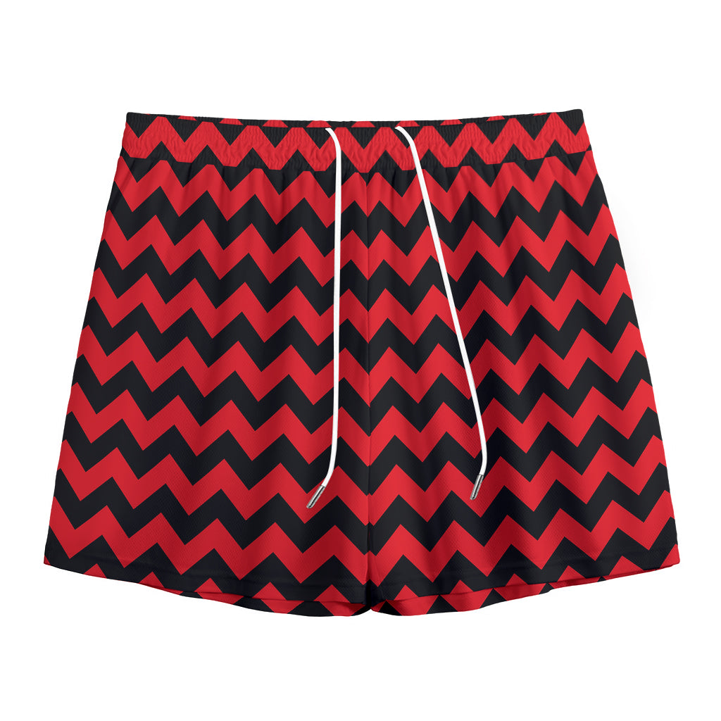 Red And Black Chevron Pattern Print Mesh Shorts