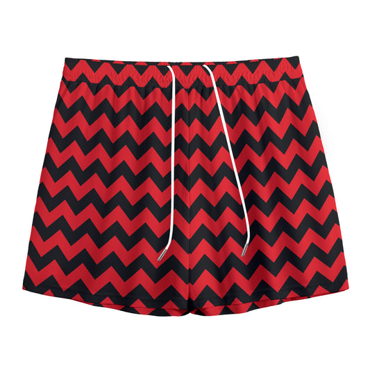 Red And Black Chevron Pattern Print Mesh Shorts