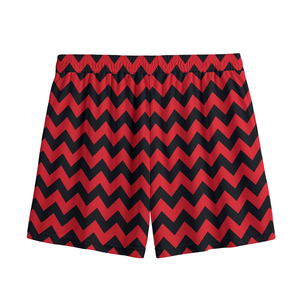 Red And Black Chevron Pattern Print Mesh Shorts