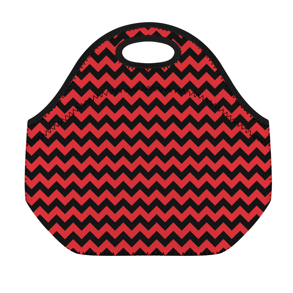 Red And Black Chevron Pattern Print Neoprene Lunch Bag