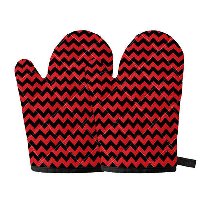 Red And Black Chevron Pattern Print Oven Mitts