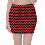 Red And Black Chevron Pattern Print Pencil Mini Skirt
