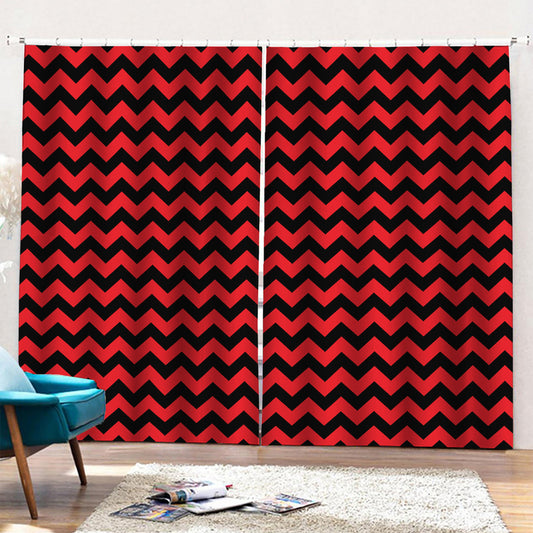 Red And Black Chevron Pattern Print Pencil Pleat Curtains
