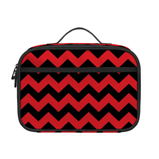 Red And Black Chevron Pattern Print Portable Lunch Bag
