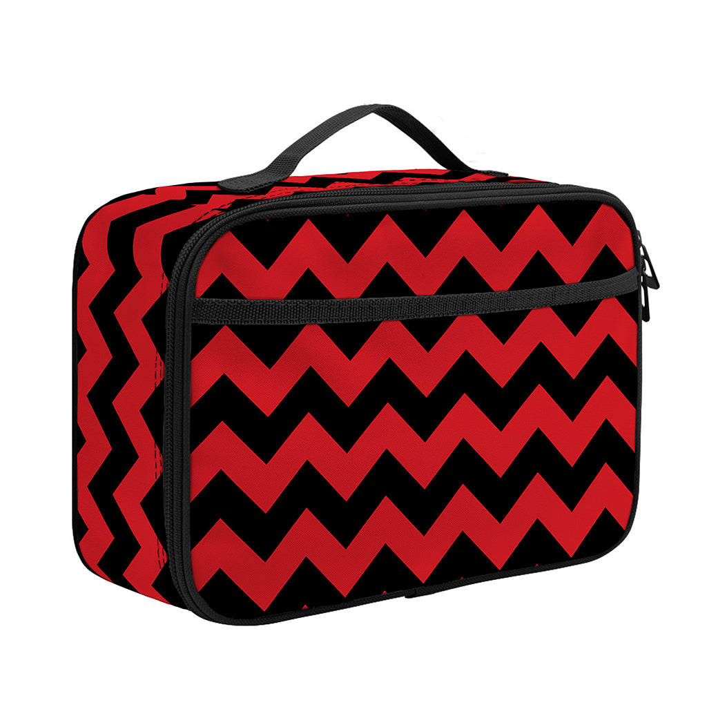 Red And Black Chevron Pattern Print Portable Lunch Bag