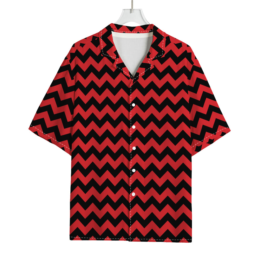 Red And Black Chevron Pattern Print Rayon Hawaiian Shirt