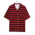 Red And Black Chevron Pattern Print Rayon Hawaiian Shirt