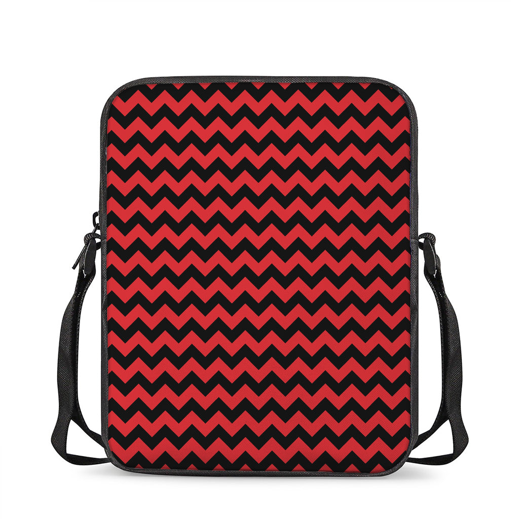 Red And Black Chevron Pattern Print Rectangular Crossbody Bag