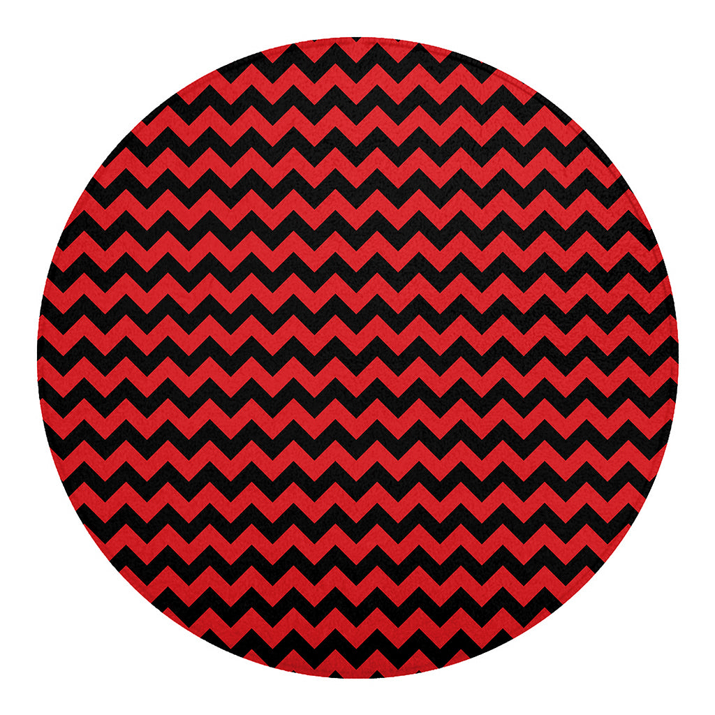 Red And Black Chevron Pattern Print Round Blanket