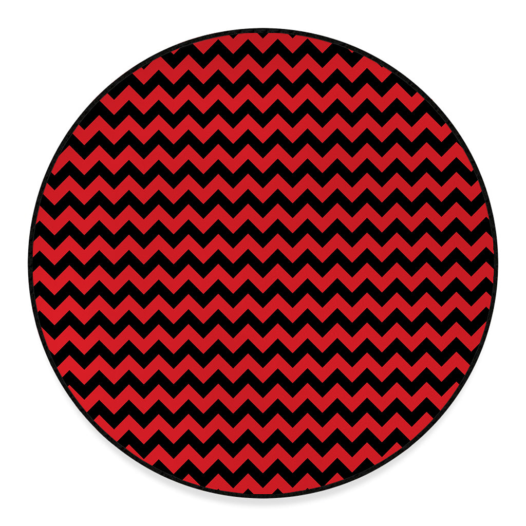 Red And Black Chevron Pattern Print Round Floor Mat