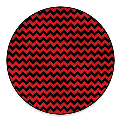 Red And Black Chevron Pattern Print Round Floor Mat