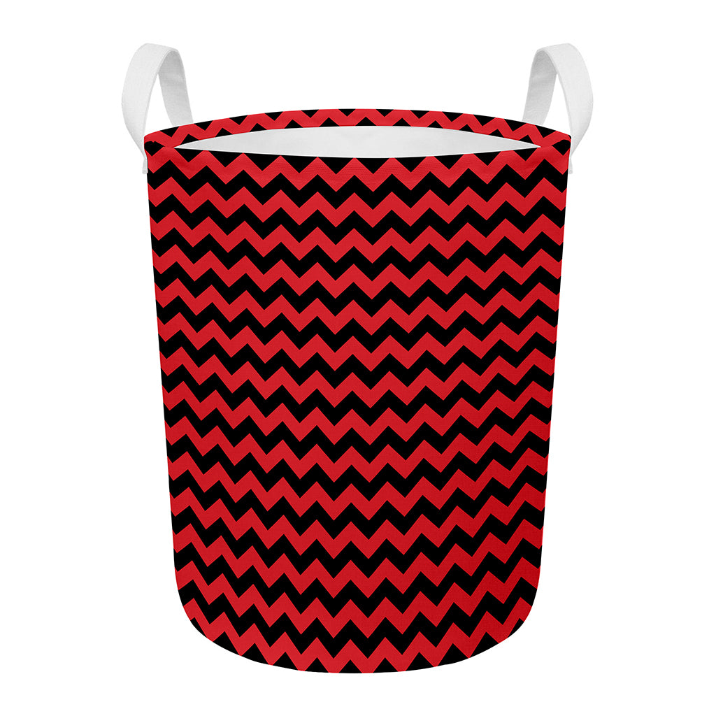 Red And Black Chevron Pattern Print Round Laundry Basket