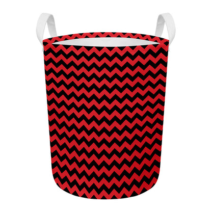 Red And Black Chevron Pattern Print Round Laundry Basket