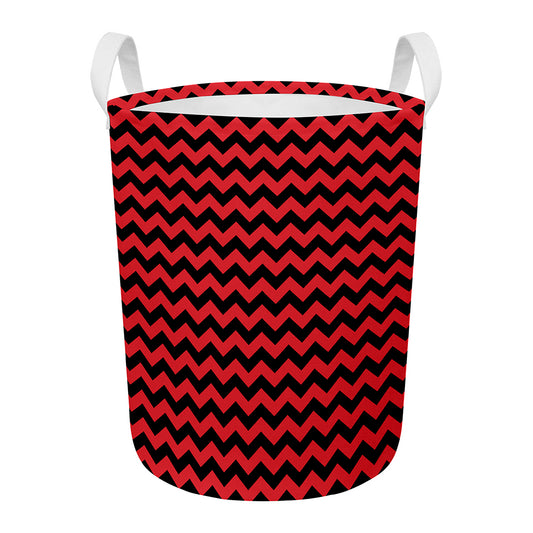 Red And Black Chevron Pattern Print Round Laundry Basket