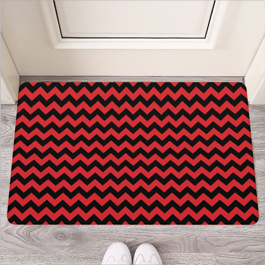 Red And Black Chevron Pattern Print Rubber Doormat