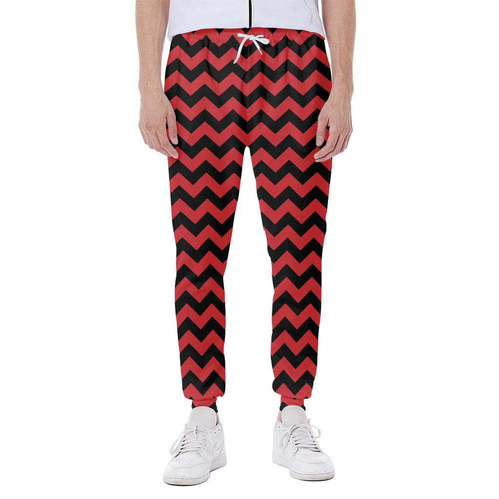 Red And Black Chevron Pattern Print Scuba Joggers