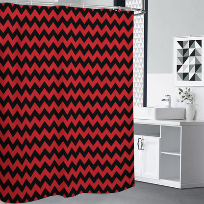 Red And Black Chevron Pattern Print Shower Curtain