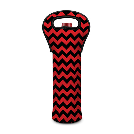 Red And Black Chevron Pattern Print Single Neoprene Wine Tote