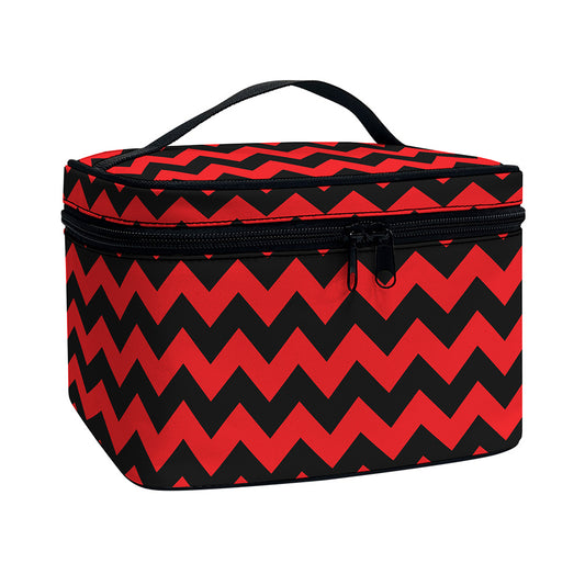 Red And Black Chevron Pattern Print Travel Makeup Bag