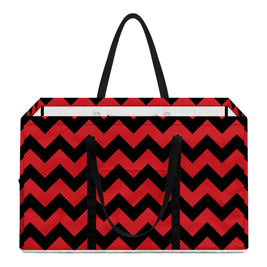 Red And Black Chevron Pattern Print Utility Tote Bag