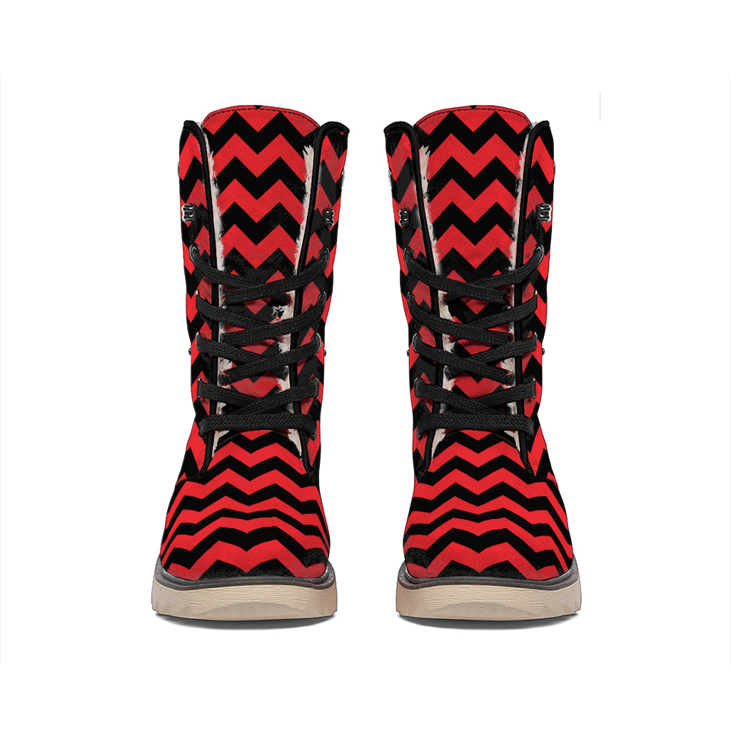 Red And Black Chevron Pattern Print Winter Boots