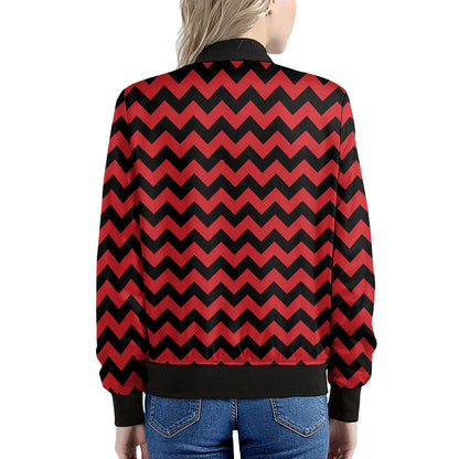 Red And Black Chevron Pattern Print Women's Bomber Jacket