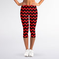 Red And Black Chevron Pattern Print Women's Capri Leggings