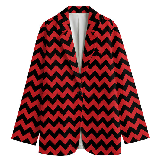 Red And Black Chevron Pattern Print Women's Cotton Blazer