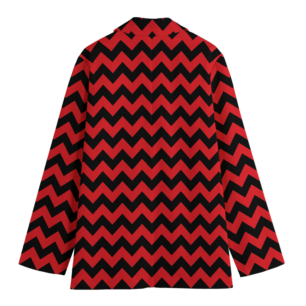 Red And Black Chevron Pattern Print Women's Cotton Blazer