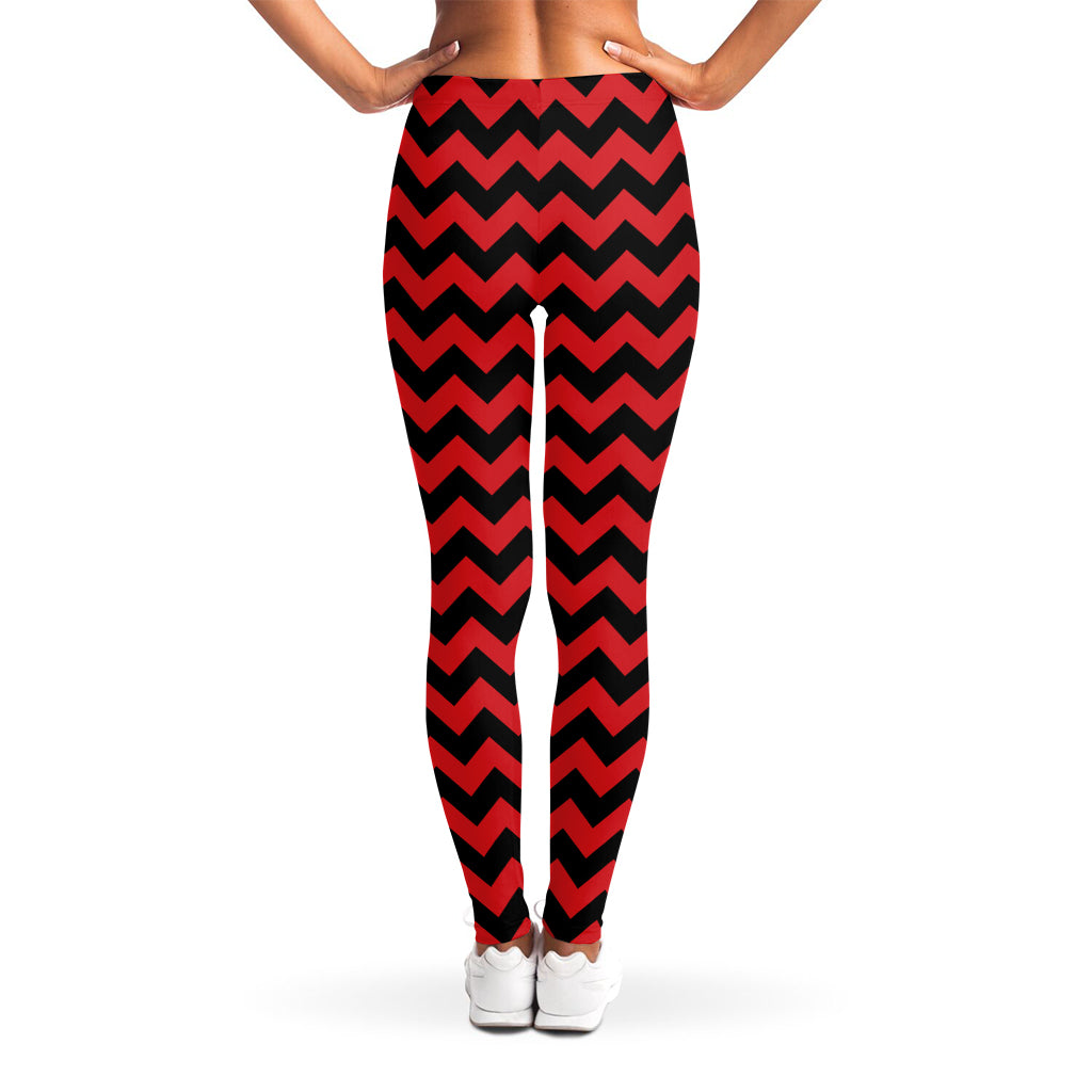 Red And Black Chevron Pattern Print Women's Leggings