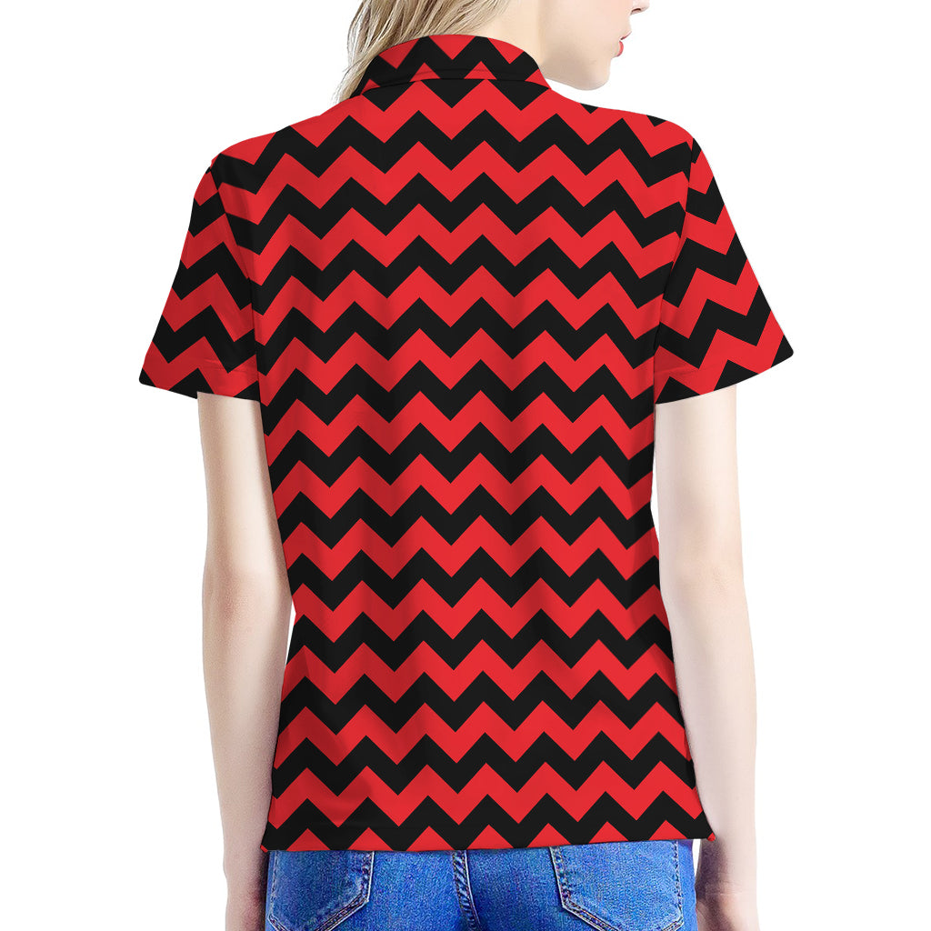 Red And Black Chevron Pattern Print Women's Polo Shirt