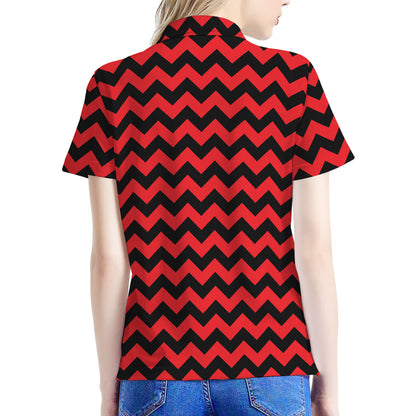 Red And Black Chevron Pattern Print Women's Polo Shirt