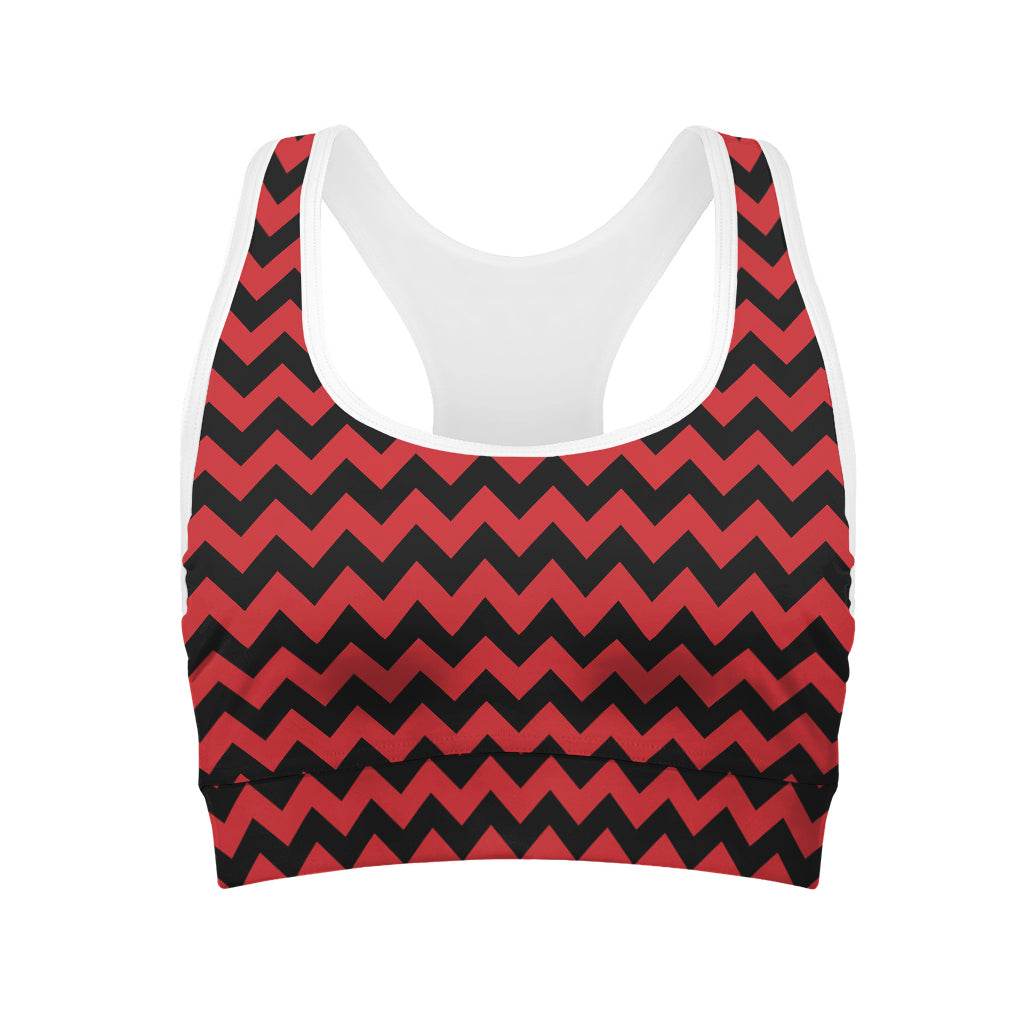 Red And Black Chevron Pattern Print Women's Sports Bra